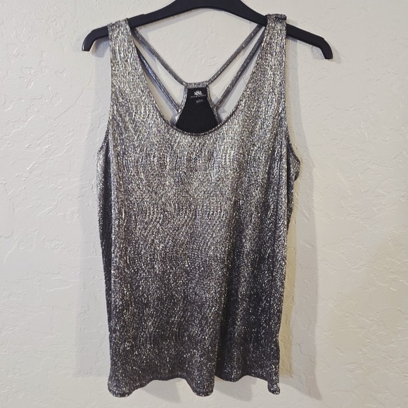 Rock & Republic Tops - Rock & Republic Metallic Silver Shimmer Black Racerback Tank Top Small Strappy
